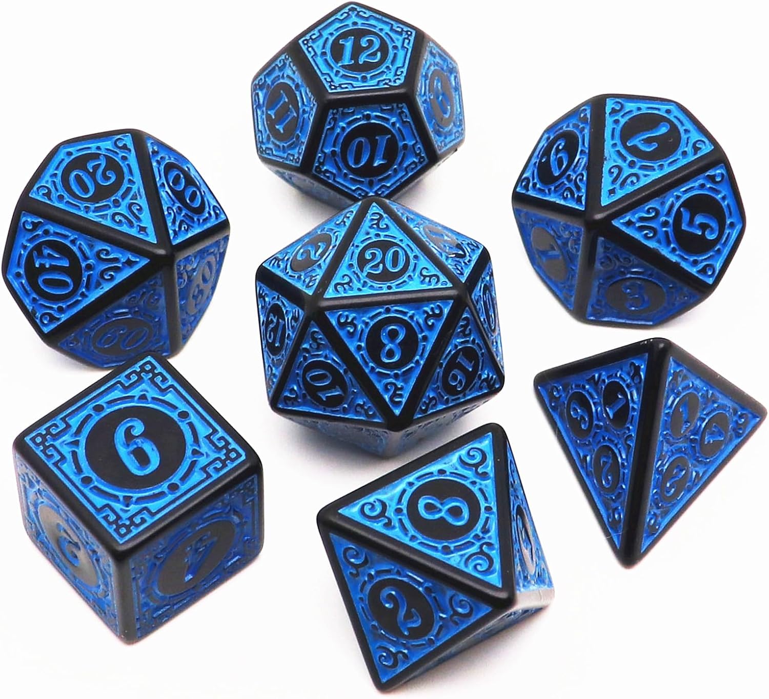 Polyhedral DND Dice Set, 7Pcs Vintage Dragon-Patterned Dice Sets Compatible with Dungeons and Dragons D&D RPG Games, 7 Pieces (Red)