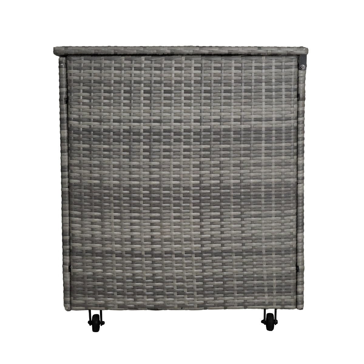 582L Rattan Kissenbox & Wasserdichte Tragetasche | Outdoor Truhe für große Kissen Decke Werkzeug Spielzeug Möbel | Mit Stahlramen, Gasbetriebener Liftdeckel & Rollen | UV- & wetterbeständig [Grau]