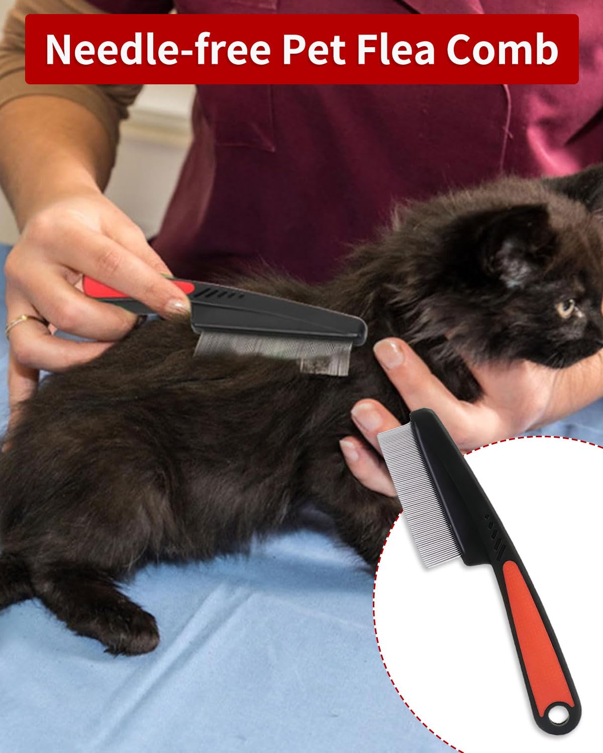 Lot de 2 peignes anti-puces professionnels pour chiens et chats - Peigne à puces - Peigne à poussière - Dents grossières et fines - En acier inoxydable