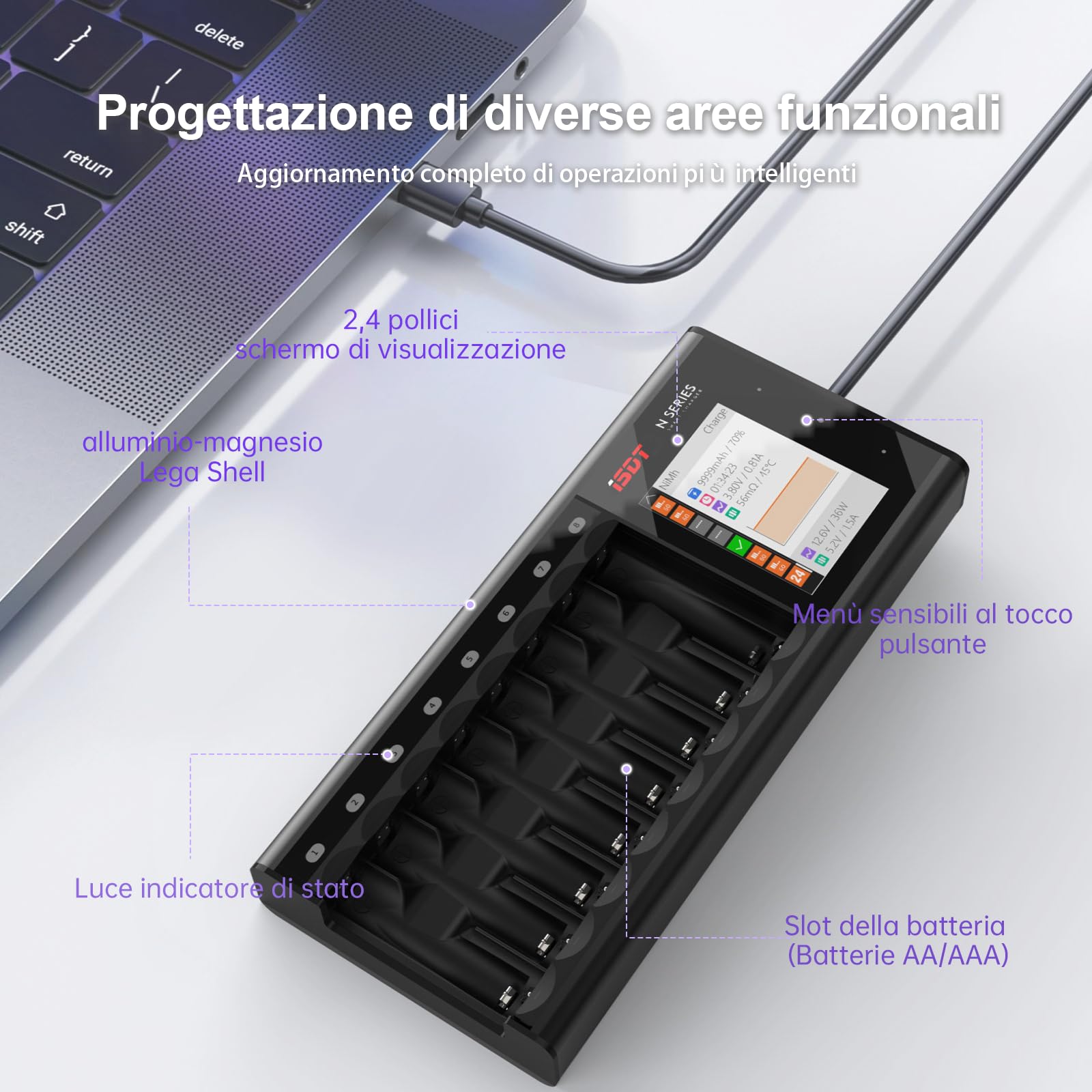 ISDT N16 - Caricatore universale con display LCD, 16 slot Speedy Smart Battery per batterie ricaricabili AA AAA Li-lon LiHv NI-MH NI-Cd LiFePO4