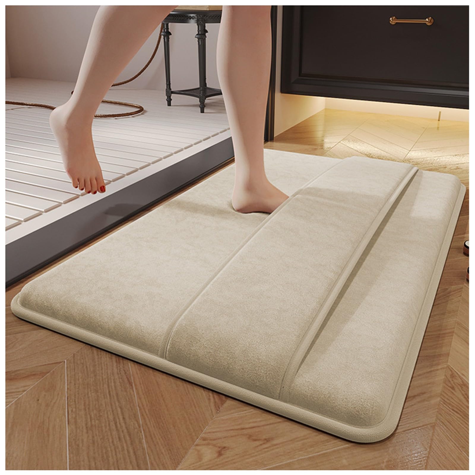 Badvorleger Badezimmerteppiche Dicke Weiche Saugfähige Matte zum Trocknen des Fußrückens rutschfeste Waschbare Matten Teppich für Wanne und Duschboden 02,60x90cm