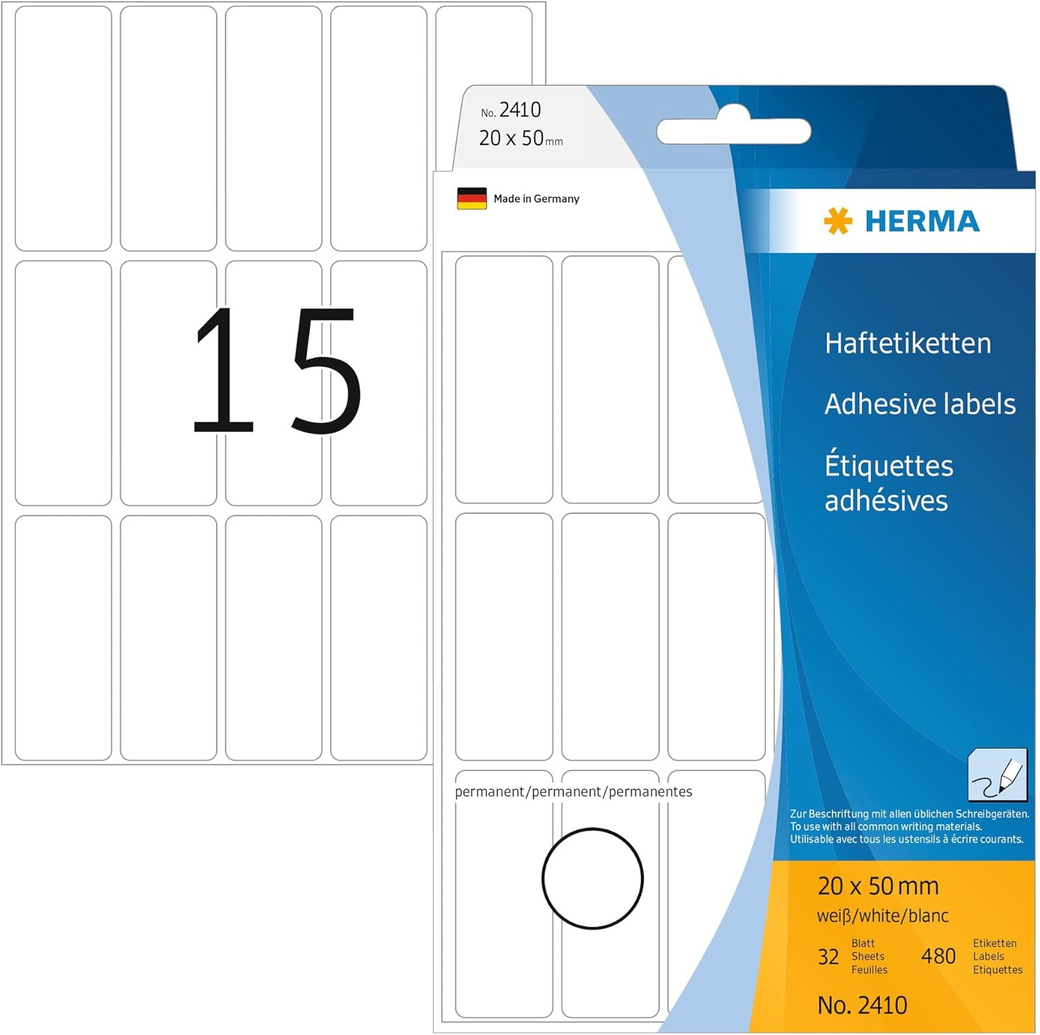 HERMA 2410 Multi-Purpose Labels 20x50 mm White Paper matt Hand Inscription 480 pcs.