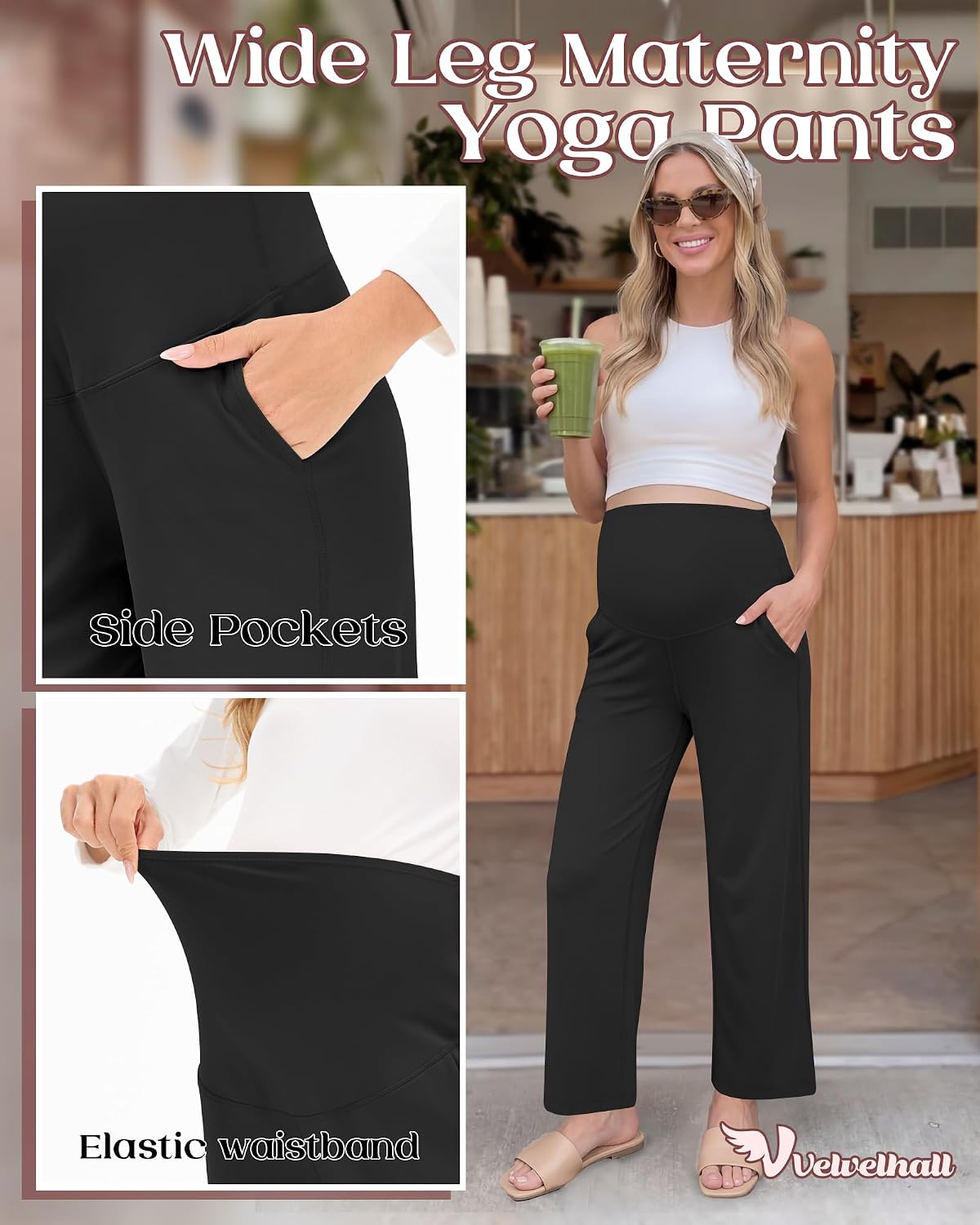 3 Pack Women's Maternity Yoga Pants Lightweight Over The Belly Pregnancy Pants Wide Leg Stretchy Lounge Trousers