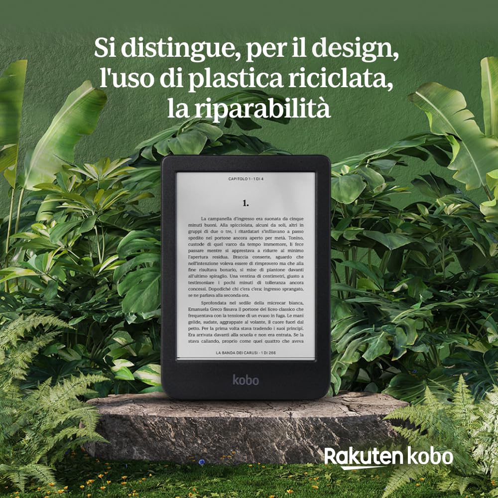 Kobo Clara BW | eReader | Display antiriflesso HD in bianco e nero E Ink Carta 1300 da 6” | Modalità Scura| I Audiolibri | Impermeabile | Nero