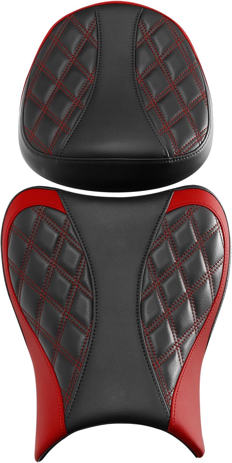 TCT-MOTORPARTS PU Driver & Passenger Seat Fits for Suzuki Hayabusa GSX1300R 2008-2020 Black+Red