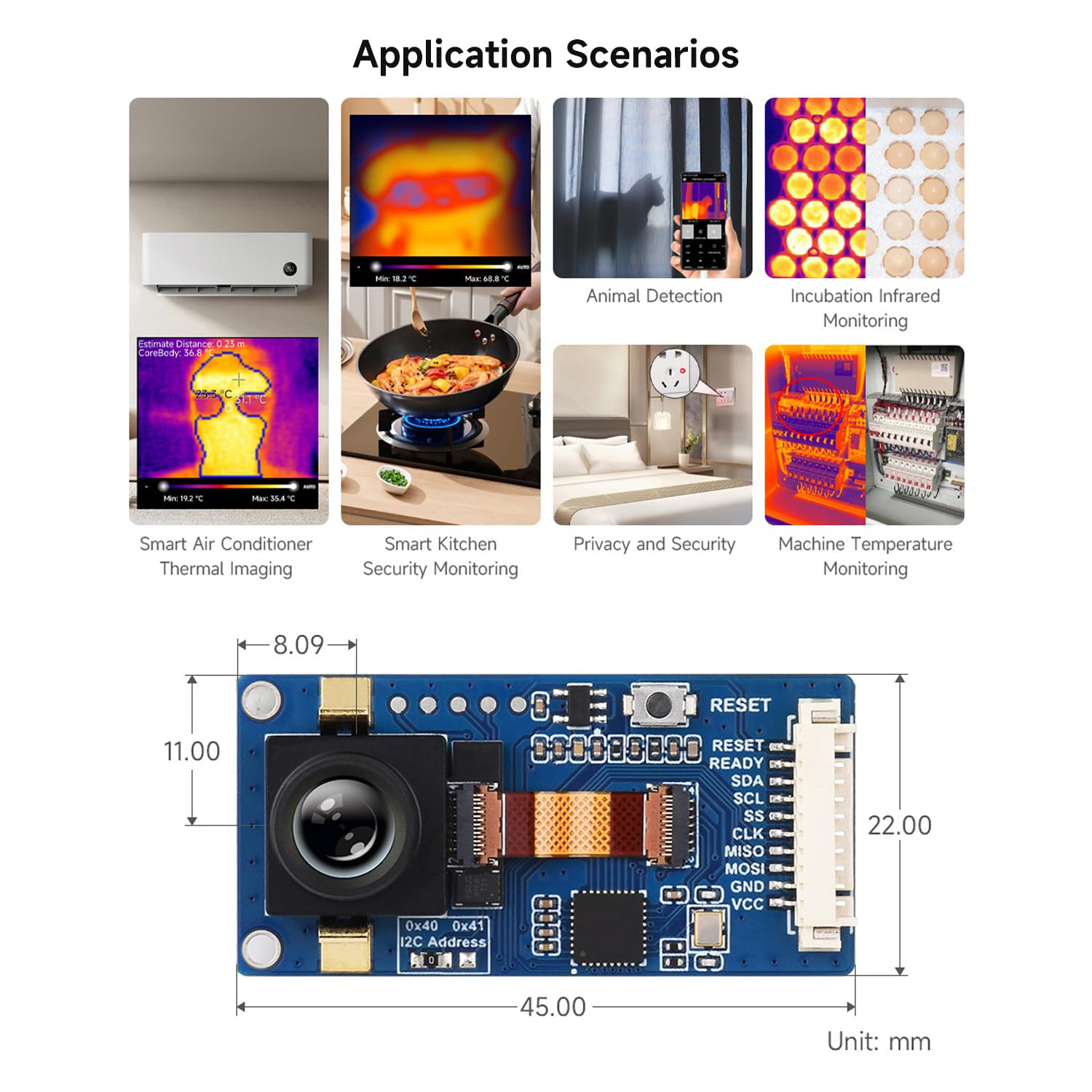 Waveshare Long-Wave IR Thermal Imaging Camera Module, 80 × 62 Pixels IR Array, Motion Detection, SPI and I2C Interfaces Communication, Suitable for Raspberry Pi and Other Development Boards, 44° FOV
