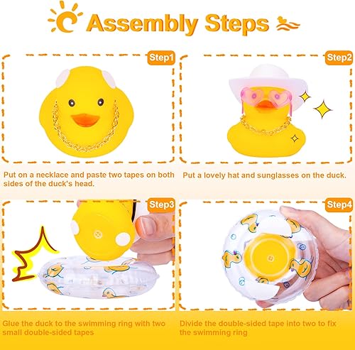 Miniatura 3 de MuMyer Adornos de pato amarillo para automóvil, decoración de tablero de automóvil con gafas de amor, mini anillo de natación, sombrero de sol,