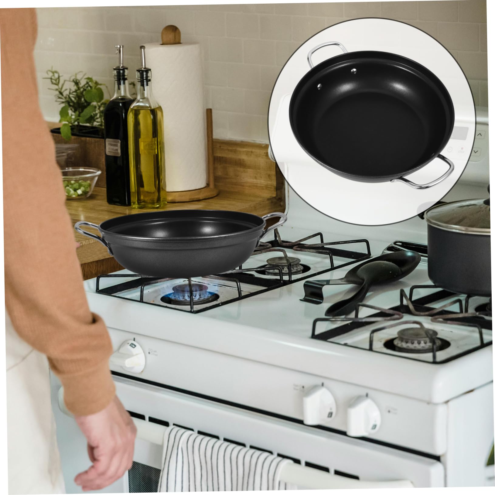 Wok in Ferro da Cucina con Manico Resistente al Calore per Pesce e Hot Pot Facile da Pulire e Usare