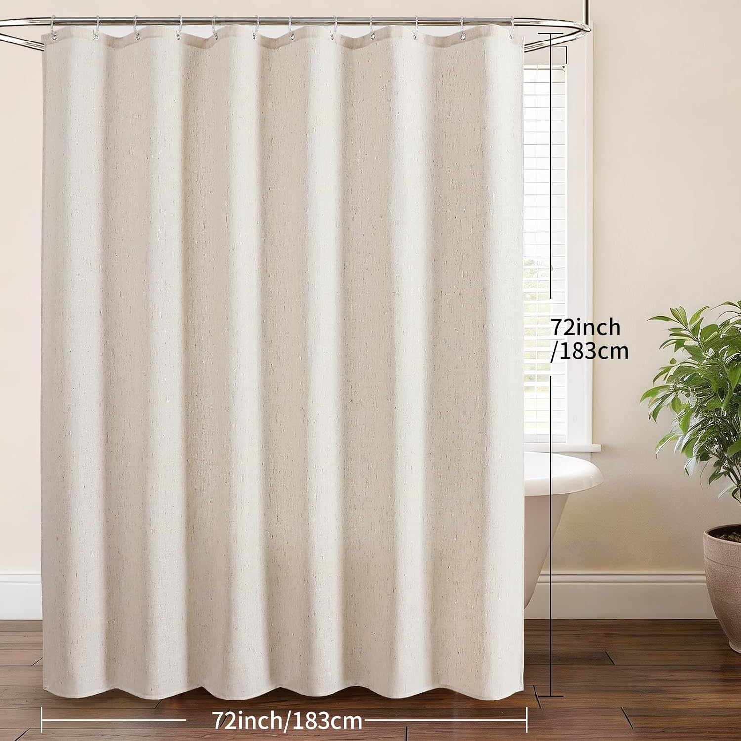 QiyI Farmhouse Linen Shower Curtain, Rustic Decor, 72x72, Natural/Cream