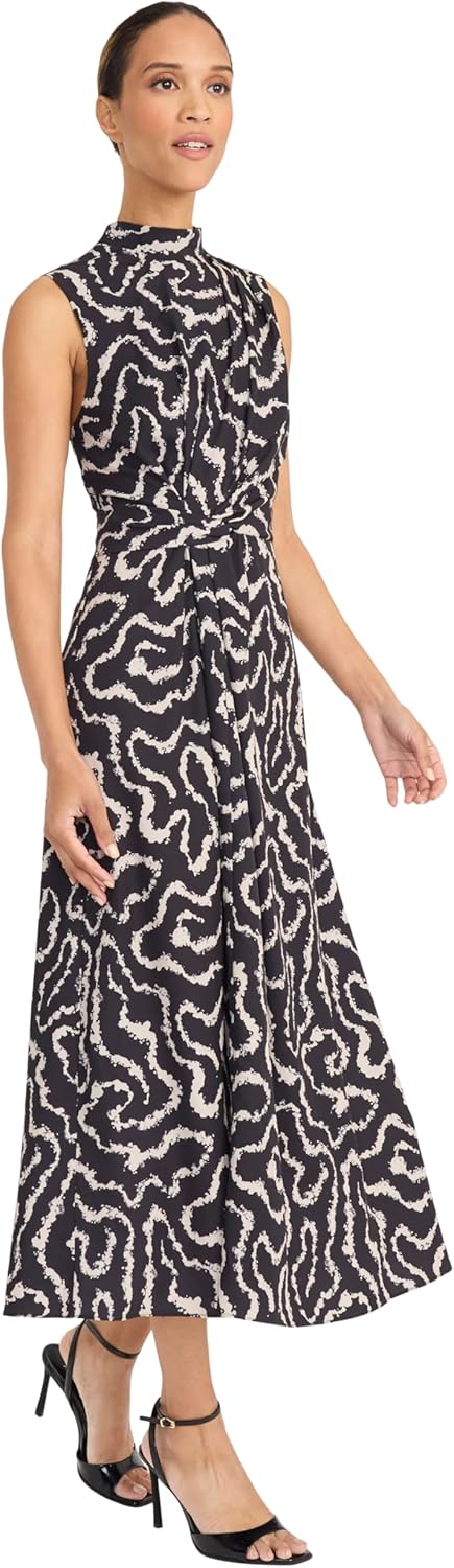 Maggy London Womens Womens Sleeveless Mock Neck Midi Dress with Tie Belt Waist A-line Silhouette - Wedding Guest Dresses - Image 2