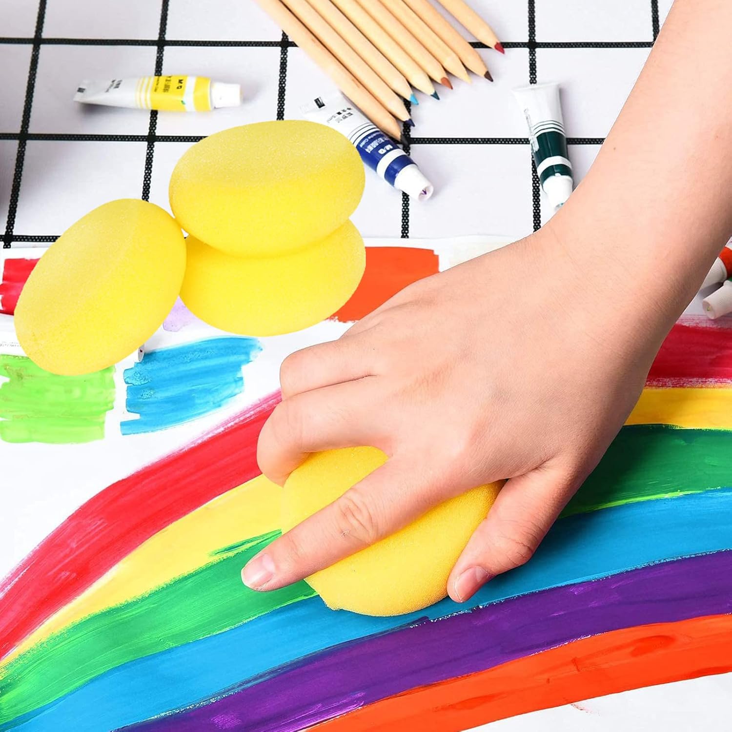 12 Pcs Round Painting Sponge WAFJAMF 2.96inch Yellow Craft Sponges Clay Sponge for Face Painting Art Crafts : Everything Else