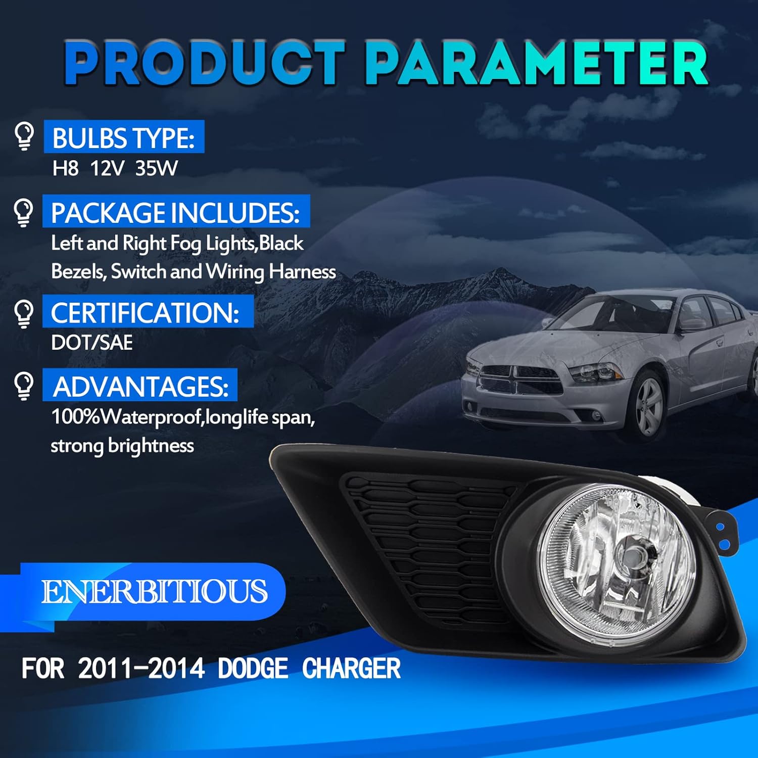 Fog Lights Lamps Replacement for 2011-2014 Dodge Charger Fog Light Assembly Compatible with H8 12V 35W Bulbs, Switch and Wiring Kit - Image 3