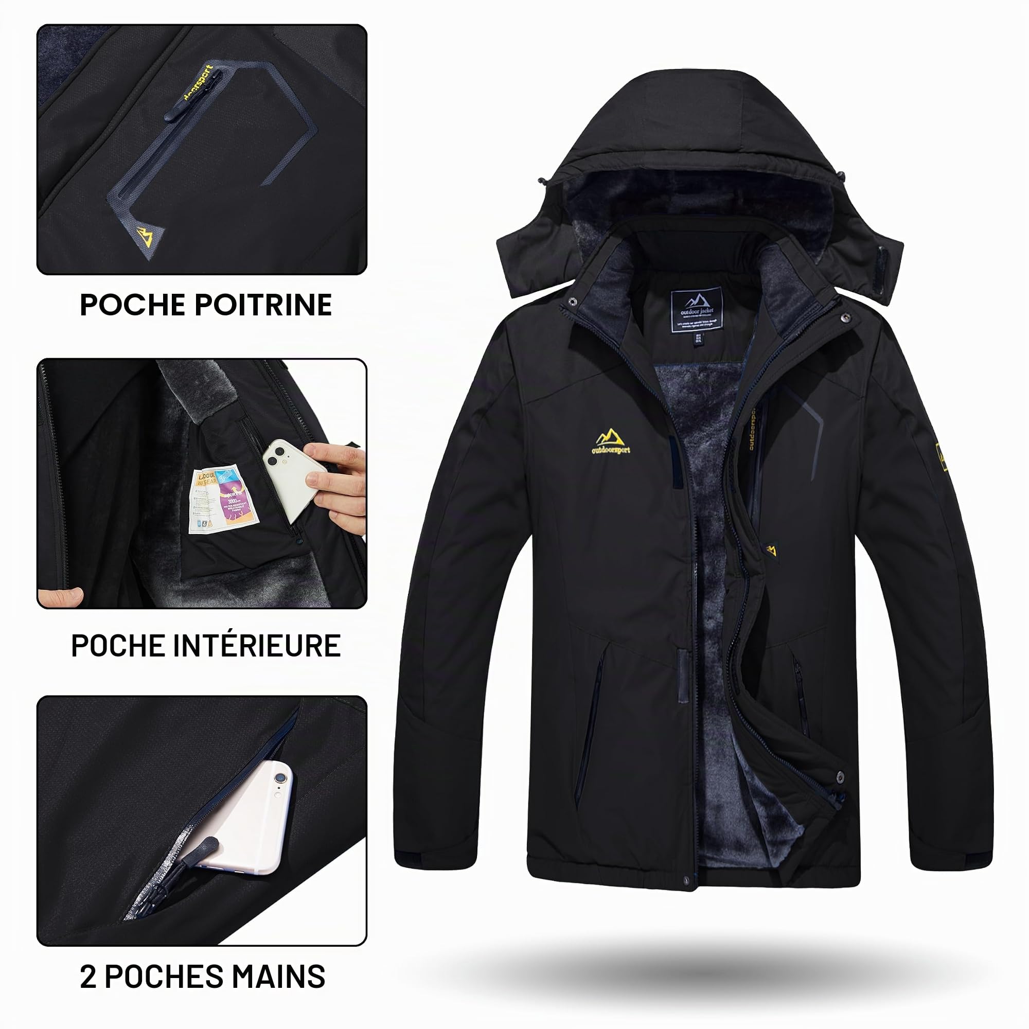 TACVASEN Manteau Homme Hiver Chaud Veste Ski Homme Veste Softshells Randonnée Blouson Polaire Sportswear Coupe Vent Imperméable Blouson de Travail