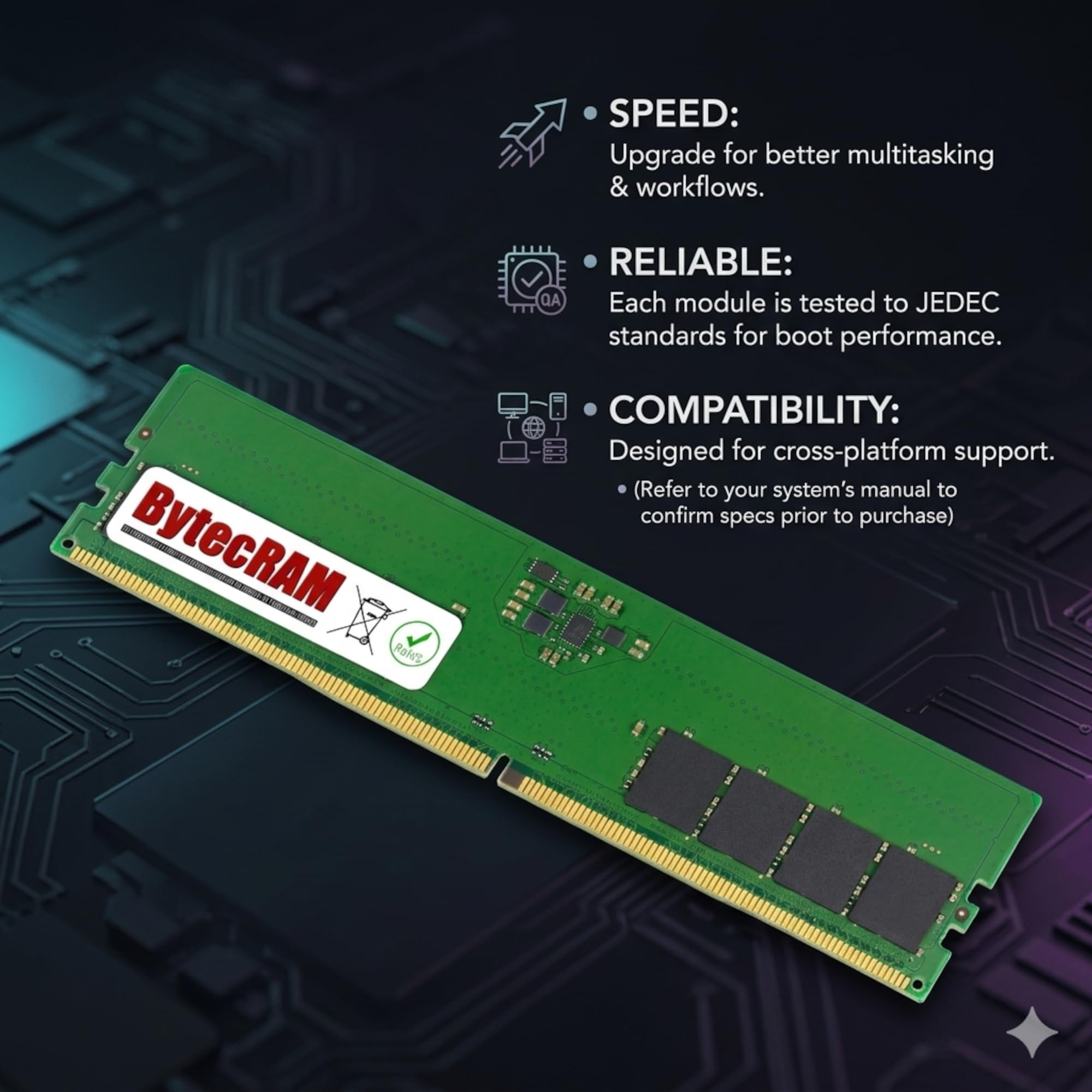 BytecRAM 16GB KVR32N22S8/16 Replacement for Kingston DDR4 3200 MHz