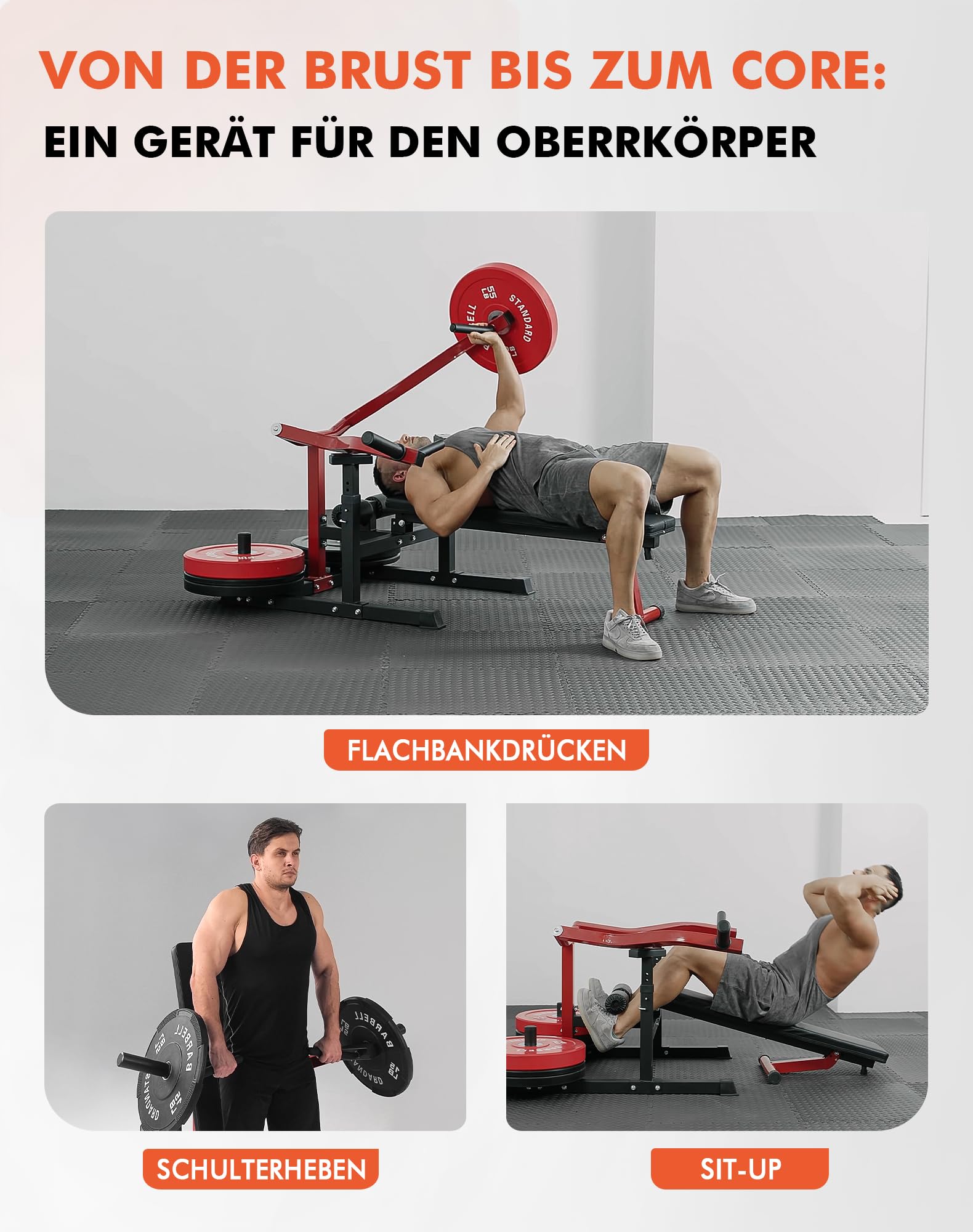 Brustpresse Maschine, Verstellbare Flach-/Schrägbank für Brusttraining, Schulterpresse Maschine mit anabhängigen Armhebeln, Chest Press Machine