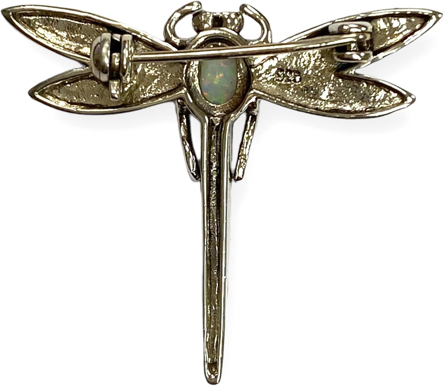 Victorian Style Dragonfly Pin Brooch with Gilson Opal and Marcasite Stone 925 Sterling Silver