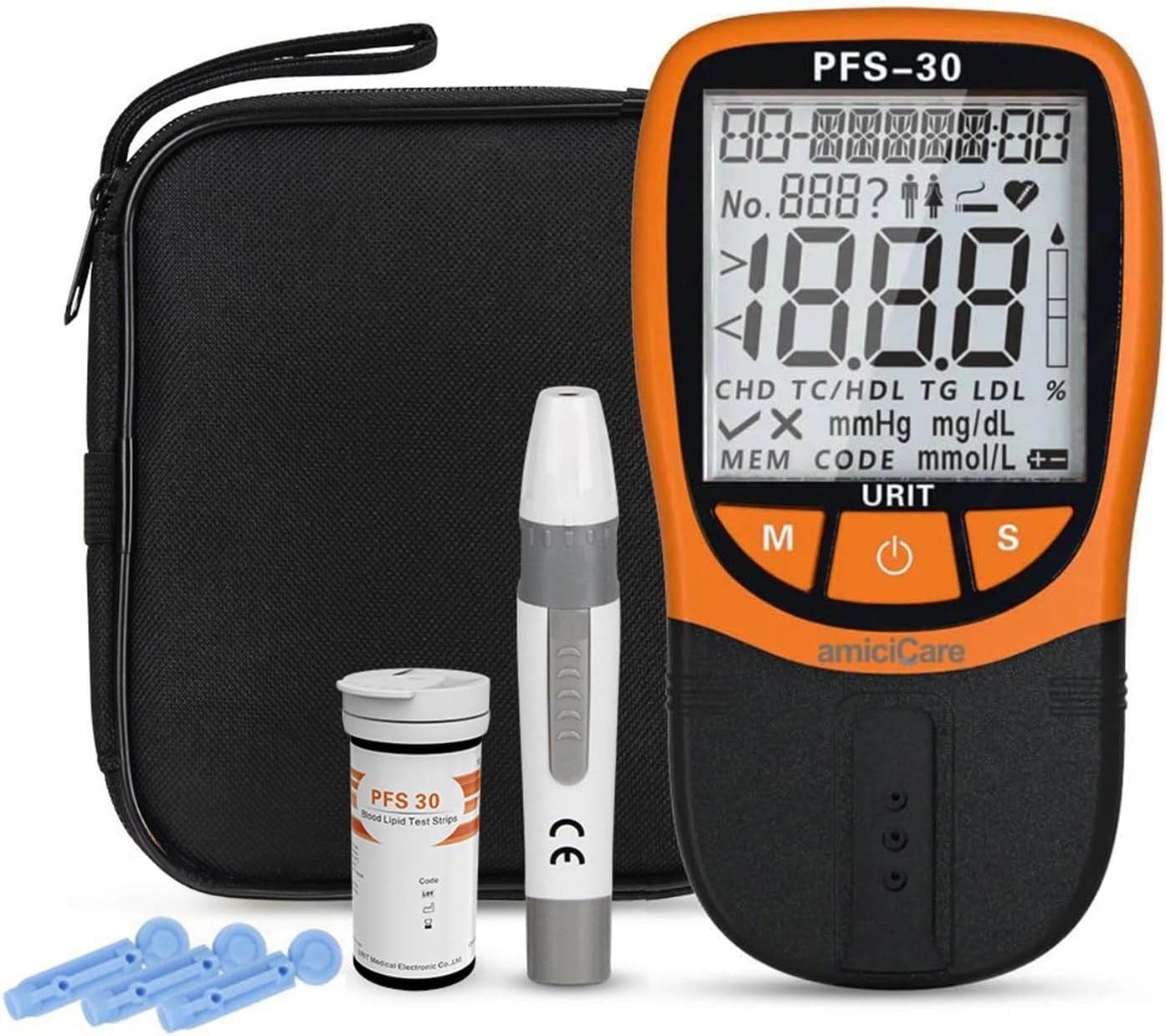 amiciCare 4 In 1 Home Diy Lipid Profile Tester, Total Cholesterol Triglycerides Hdl And Ldl Meter With 20*Test Strips - Black