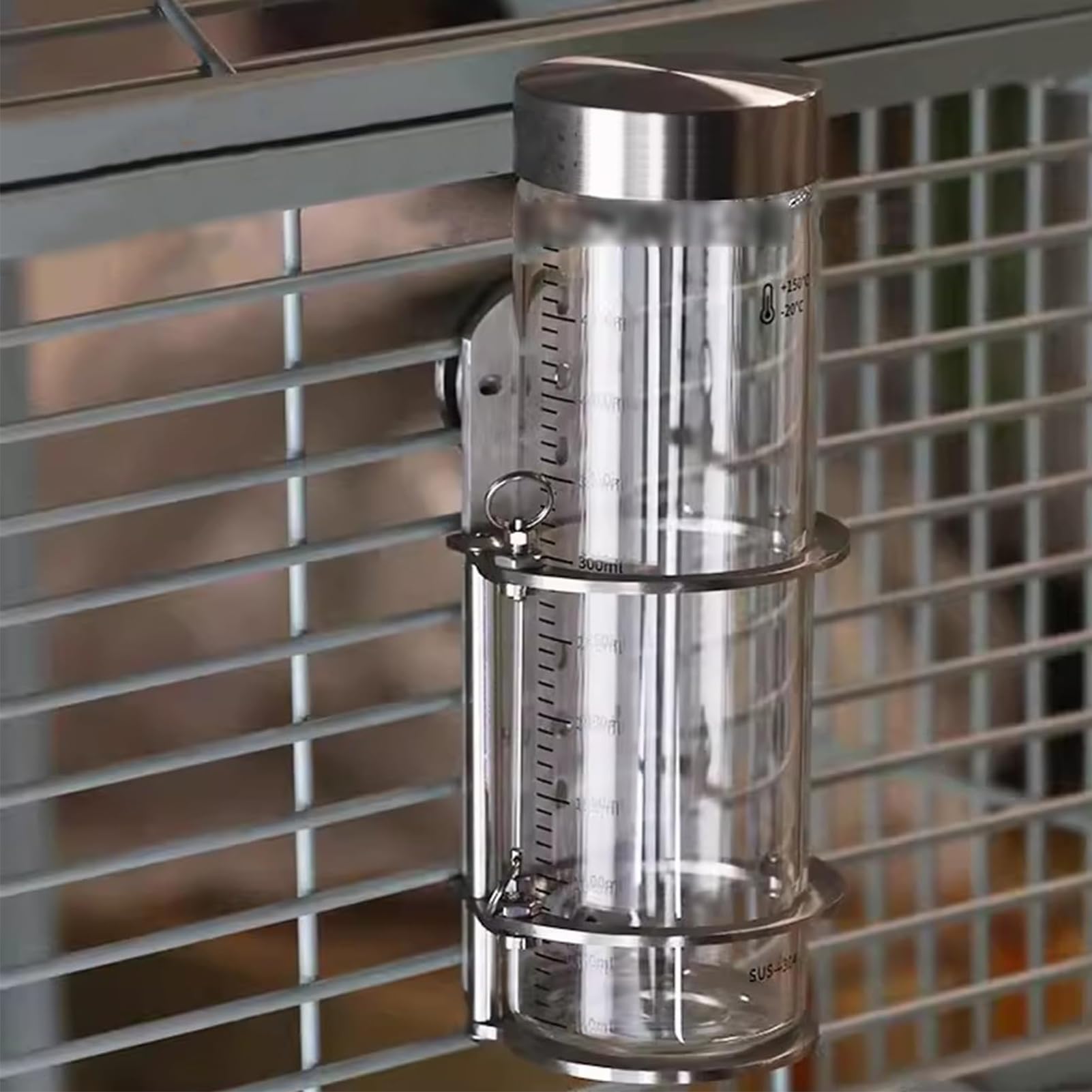 Glaswasserflasche für Vögel, Automatischer Wasserspender mit Universal-Käfighalterung, Kleintiertränke, für Kaninchen, Papageien, Nagetiere, 300 ml/500 ml
