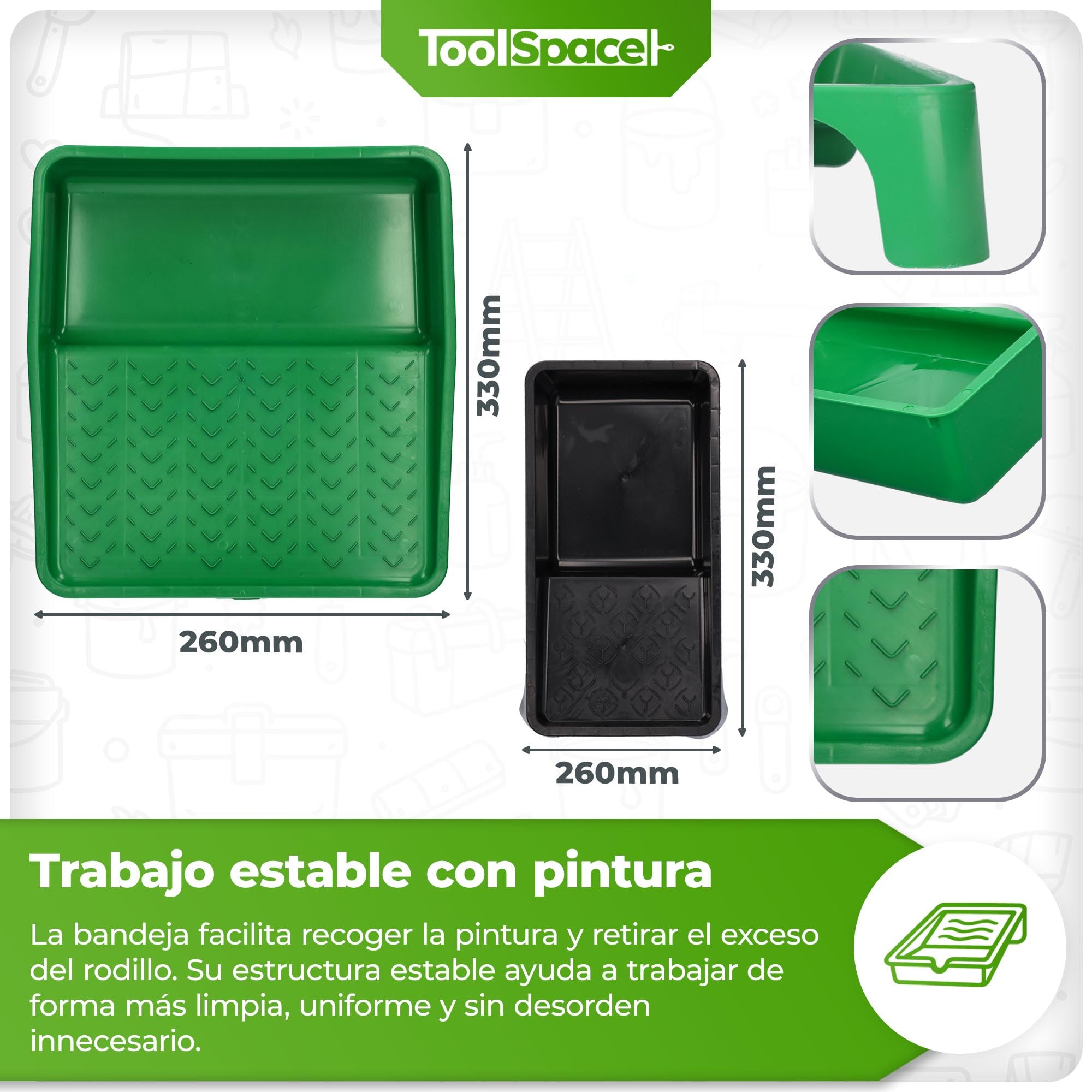 ToolSpace Set de pintura - 13 piezas - 2x rodillos de pintura, bandeja de pintura, 3x pinceles, agitador de pintura, espátula, cinta adhesiva y lámina - Set de pintura completo