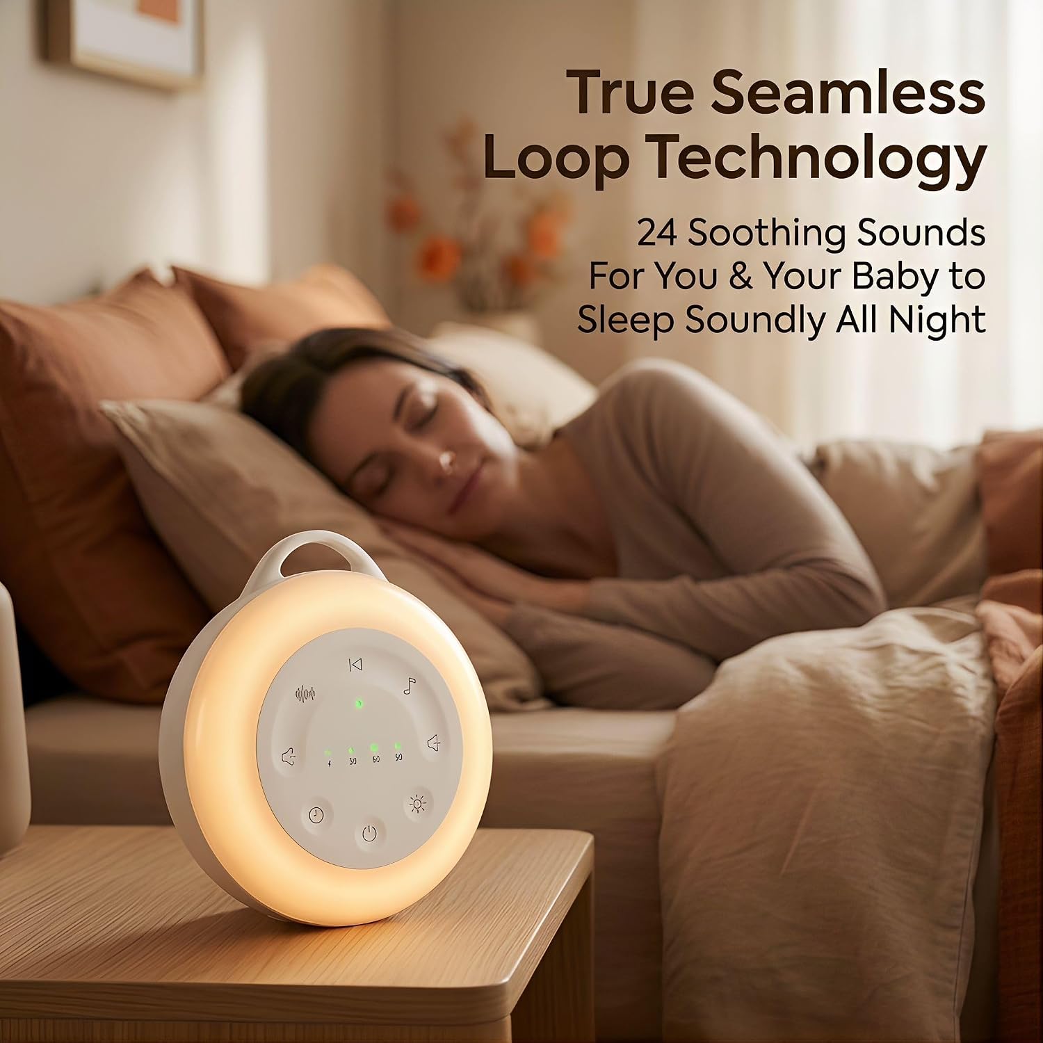 Portable Sound Machine, White Noise & Brown Noise Sleep Machine with 24 Soothing Sounds, Night Light, Bluetooth Playback, Timer, Memory, Rechargeable