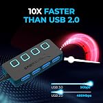 SABRENT USB moyeu 3.2x1 avec adaptateur d'alimentation, 4 port usb3.2 rapide Moyeu de données alimenté, multiple USB Scintilleur, USB station d'accueil, moyeux multiports, interrupteur en marche/arrêt compatible avec ps5 MacBook Ordinateur portable iMac
