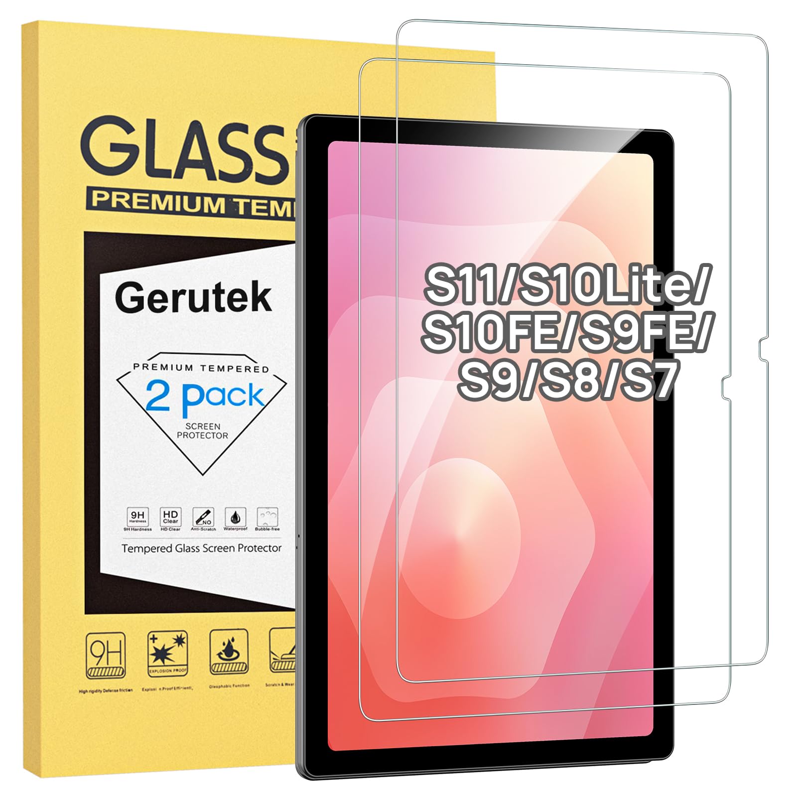 Gerutek 2 Pack Screen Protector for Samsung Galaxy Tab S11/S10 Lite/S10 FE | 10.9 inch / 11 inch Tempered Glass Film, Compatible with S Pen,Anti-Scratch, Touch Sensitive,,Case Friendly,9H Hardness