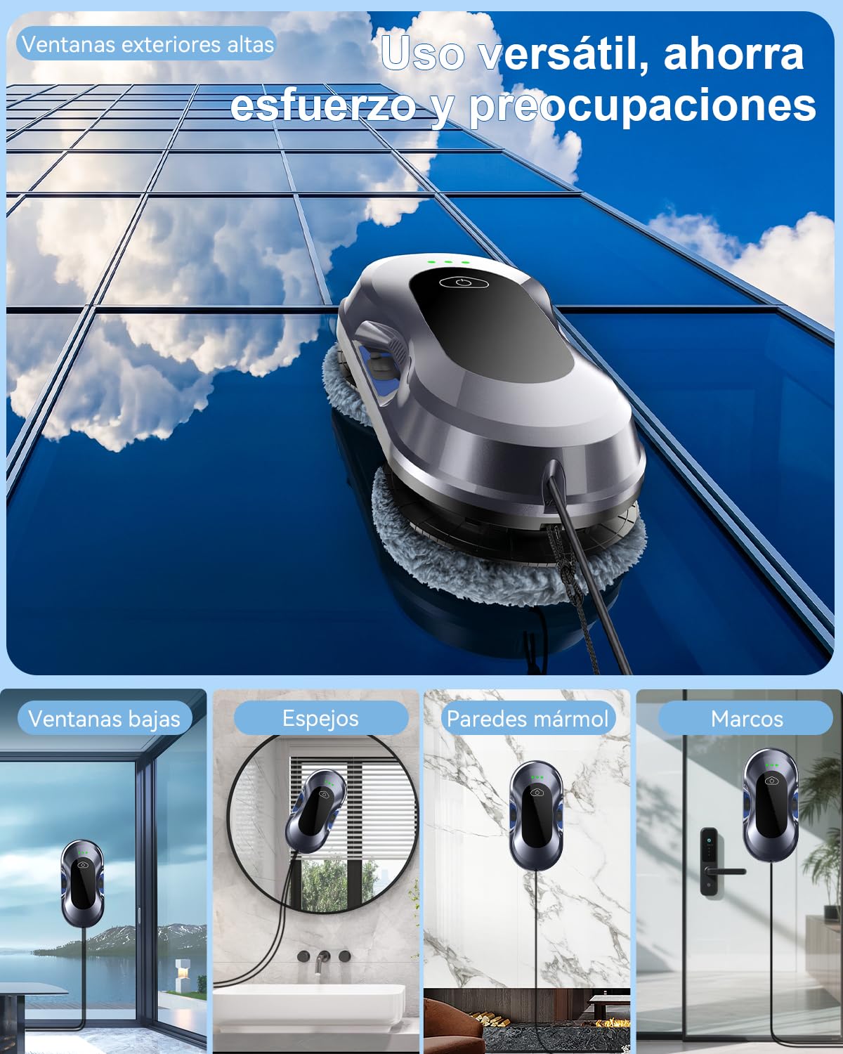 Keero Robot Limpiacristales, Lavado de Ventanas con Doble Boquilla y Potencia de Succión de 6000 Pa 2026 Mejorado, 3 Modos de Limpieza, Tanque de Agua 60ml, Limpia Cristales Electrico Ventanas