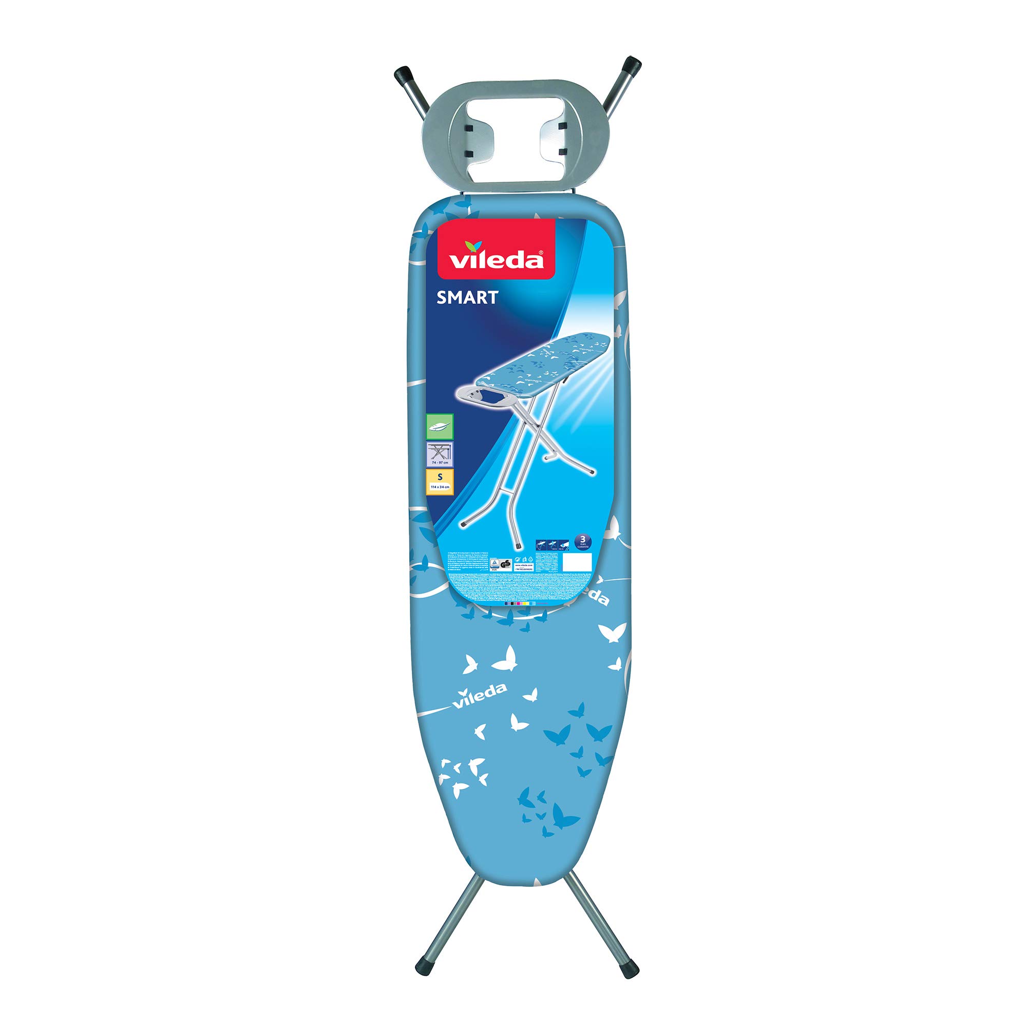 Vileda Asse da Stiro Smart, Asse da Stiro Traspirante, Regolabile in Altezza, Blu & Rapid Copriasse da Stiro Universale, in Cotone e Alluminio, Termoriflettente con Fermacorda, Grigio