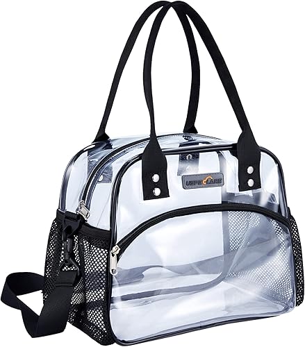 USPECLARE Bolsa transparente multiusos, bolsa de almuerzo transparente con tablero inferior extraíble, correa de hombro ajustable, aprobada para
