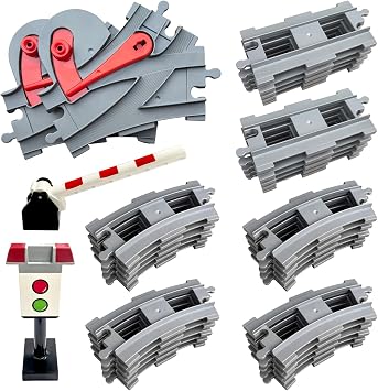 37 Pieces Train Tracks Set - Compatible with All Major Brands, Classic Railway Track with 20 Curved Tracks, 10 Straight Tracks and 2 Switches Tracks, Light Grey Toy Track Accessory for Kids