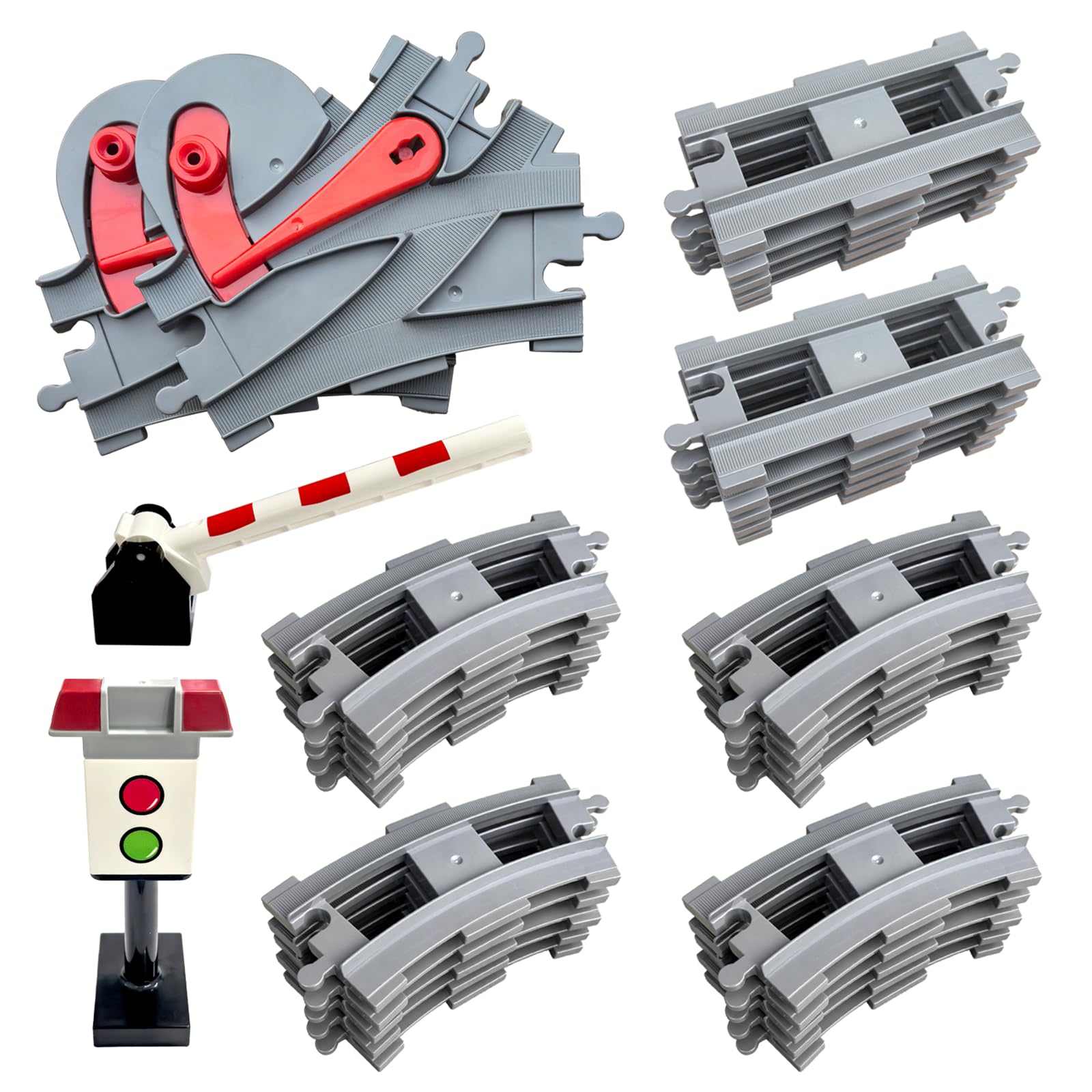 37 Pieces Train Tracks Set - Compatible with All Major Brands, Classic Railway Track with 20 Curved Tracks, 10 Straight Tracks and 2 Switches Tracks, Light Grey Toy Track Accessory for Kids