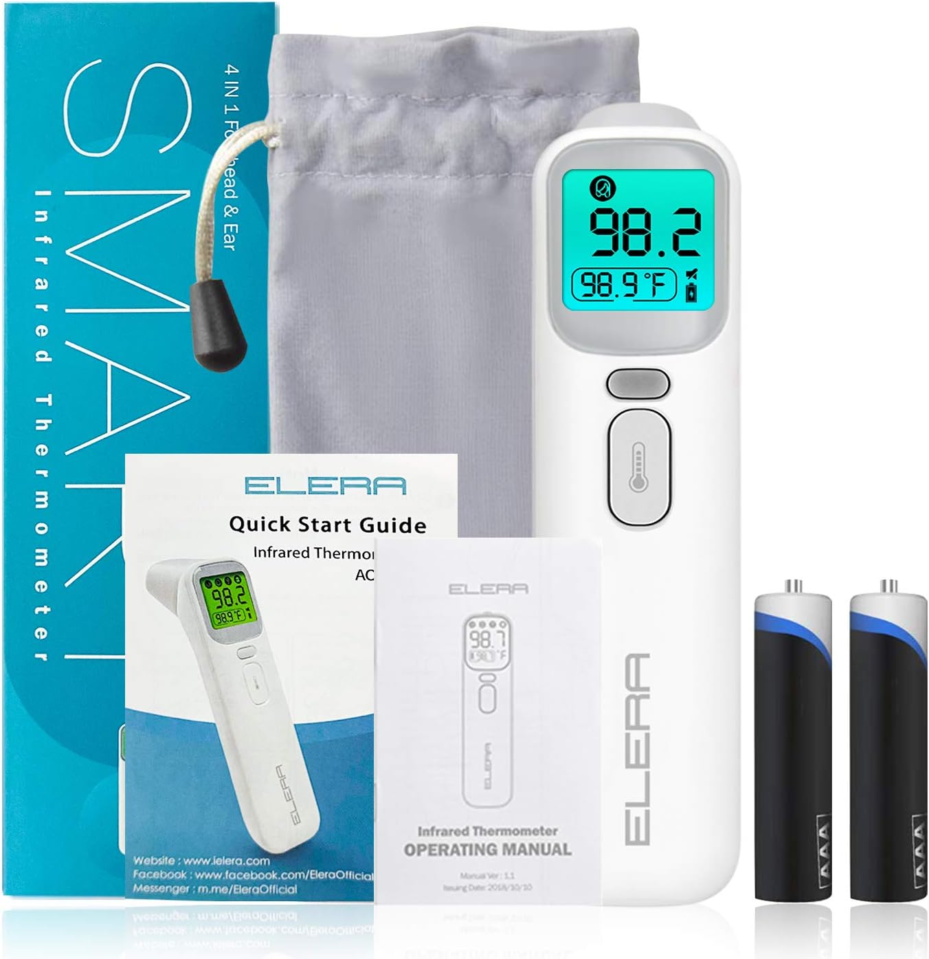 ELERA Ear and Forehead Thermometer, Infrared Thermometer for Baby, Infant, Adults and Objects, 1 Second Reading, Memory Recall with Fever Alarm and Mute Mode : Baby