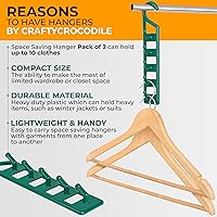 Vista 6 de CraftyCrocodile Perchas que ahorran espacio para ropa, paquete de 2, plástico resistente, ahorro de espacio para camisas, pantalones, jeans