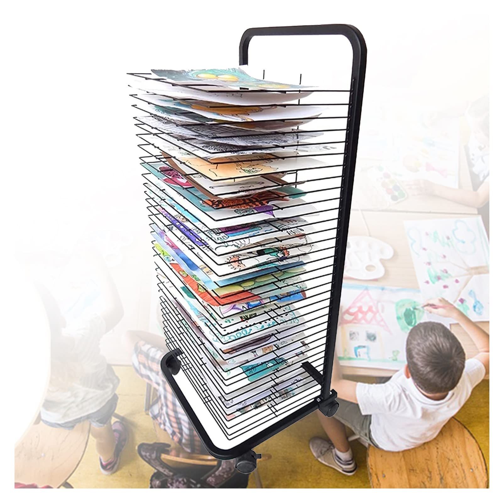 Aioneer Art Drying Rack, Floor-standing Drawing Board Holder with Pulley, Suitable for Kindergarten, Studio, Creative Studio, Gift For