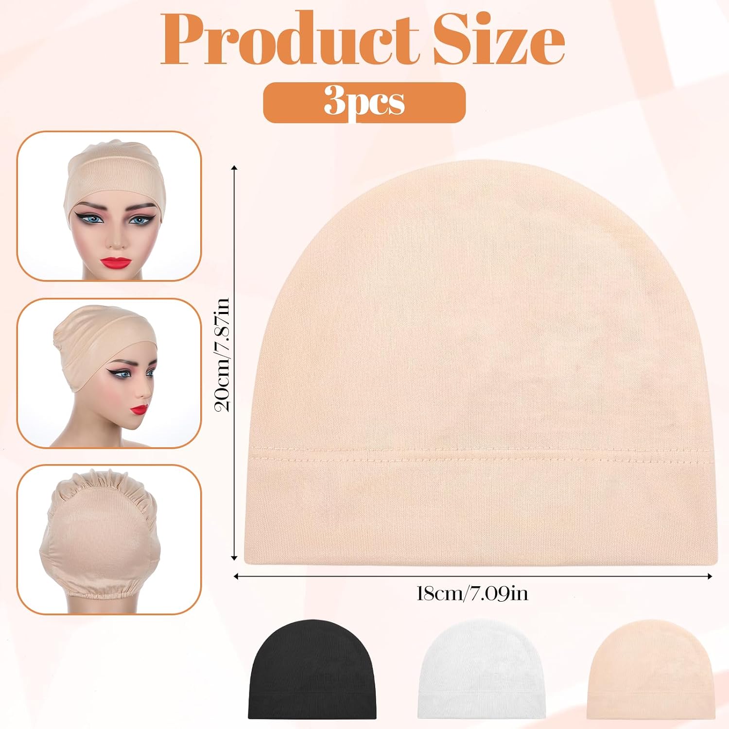 Hecila 3PCS Women Hijab Undercap Under Caps for Hijab Dreadlock Cap Non Slip Hijabs Cap Solid Color Women Stretch Solid Color Hijabs Scarf Under Scarf for Unisex Hats