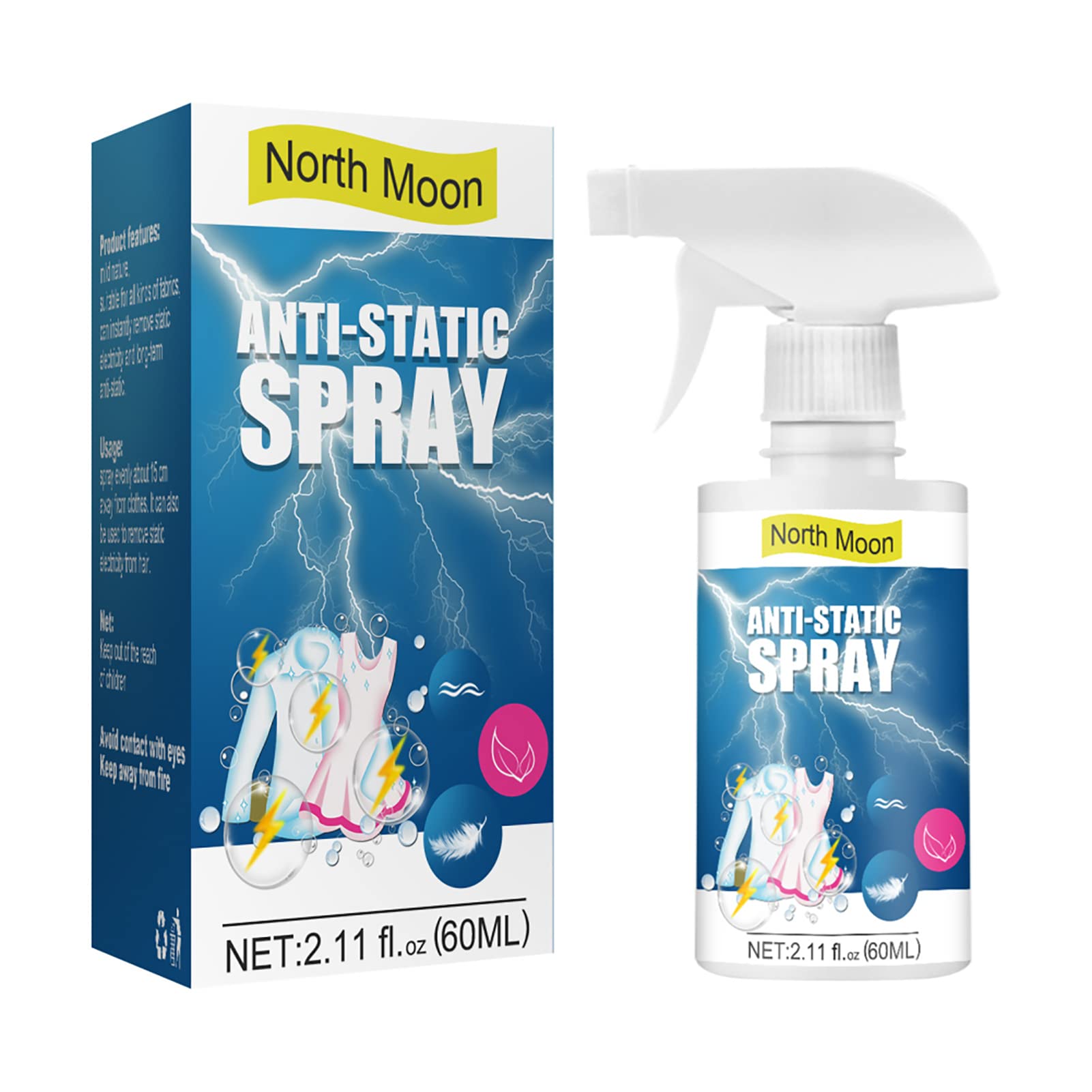 Anti Static Spray 60ml Lasting Static Remover Sprays for Clothes Reduce Static Cling for Clothes Furniture Anti-Sticking Household Antistatic Spray