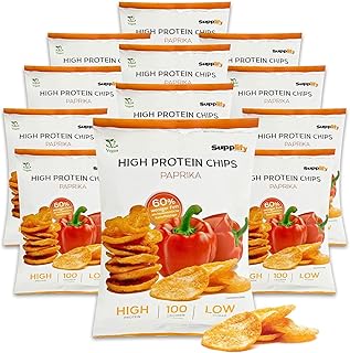 Supplify Protein Chips (Paprika, Vegan) - Eiweiß Snack zum Abnehmen oder Muskelaufbau - die leckere Alternative zu Protein-Pulver oder -Riegel (24x50g)
