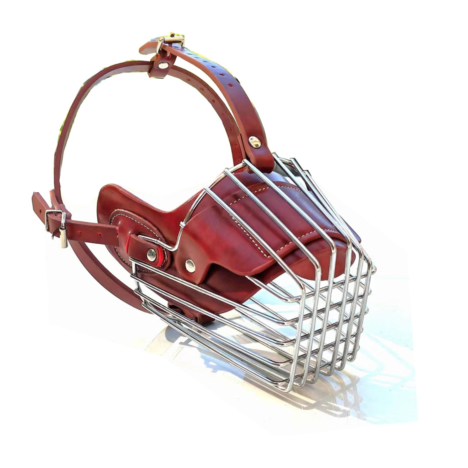 Bozal para Perro Bozales Anti-Morder Transpirable Cesta de Metal para la Cara para Perros Anti Morder y Ladrar,Correa de Cuero Ajustable Adecuada para Perros gigante Grandes medianos de 15-50kg o más