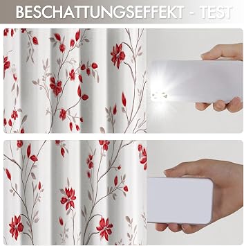 Red white Eyelet Curtains for Living Room Bedroom, Elegant Floral Small Flowers Vines Blackout Thermal Curtains, Decorative Fully Lined Curtain for Window Treatment 2 Panel, W 66