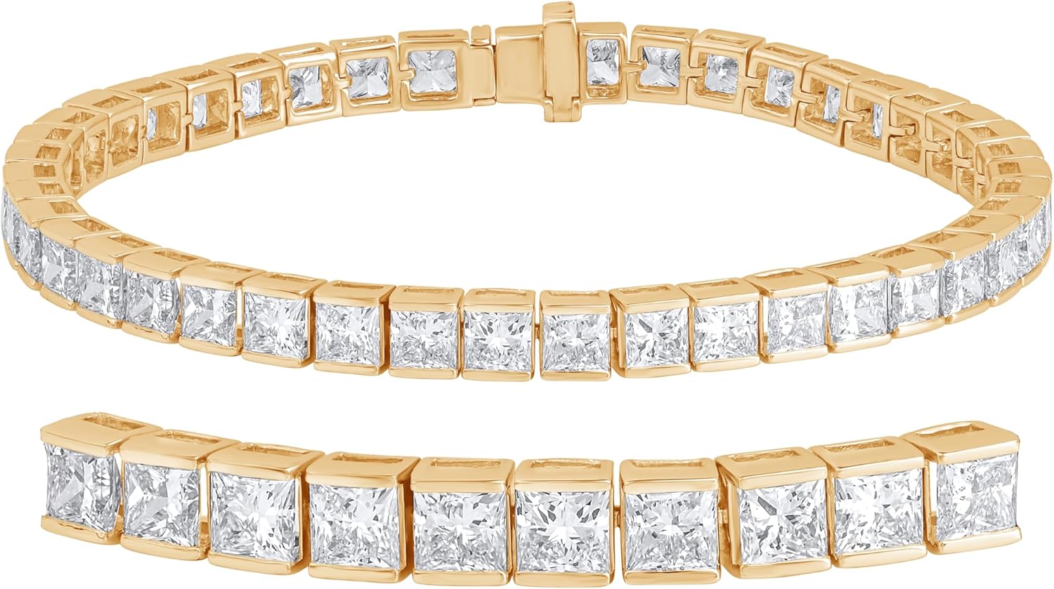 DEWBERRY 15.90 Carat IGI Certified Princess Cut Lab Grown Diamond Half Channel Set Wedding Tennis Bracelet For Women's 925 Silver 14K White & Yellow Gold Plated Size 7" Inch (F-G Color, VS Clarity)