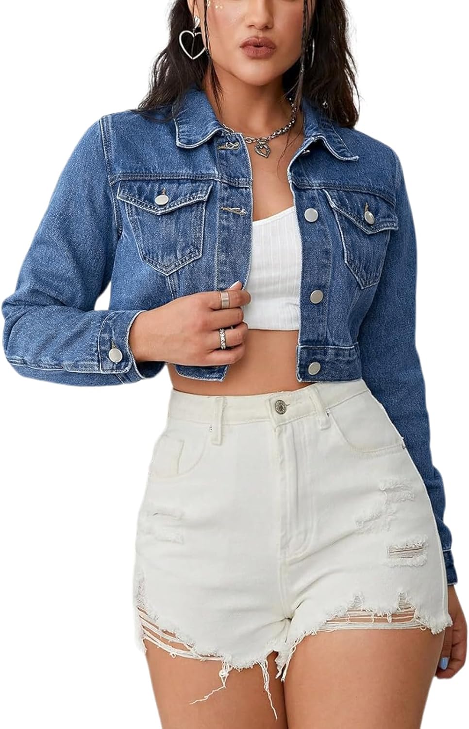Cropped Jean Jacket for Women Long Sleeve Classic Kuwait Ubuy