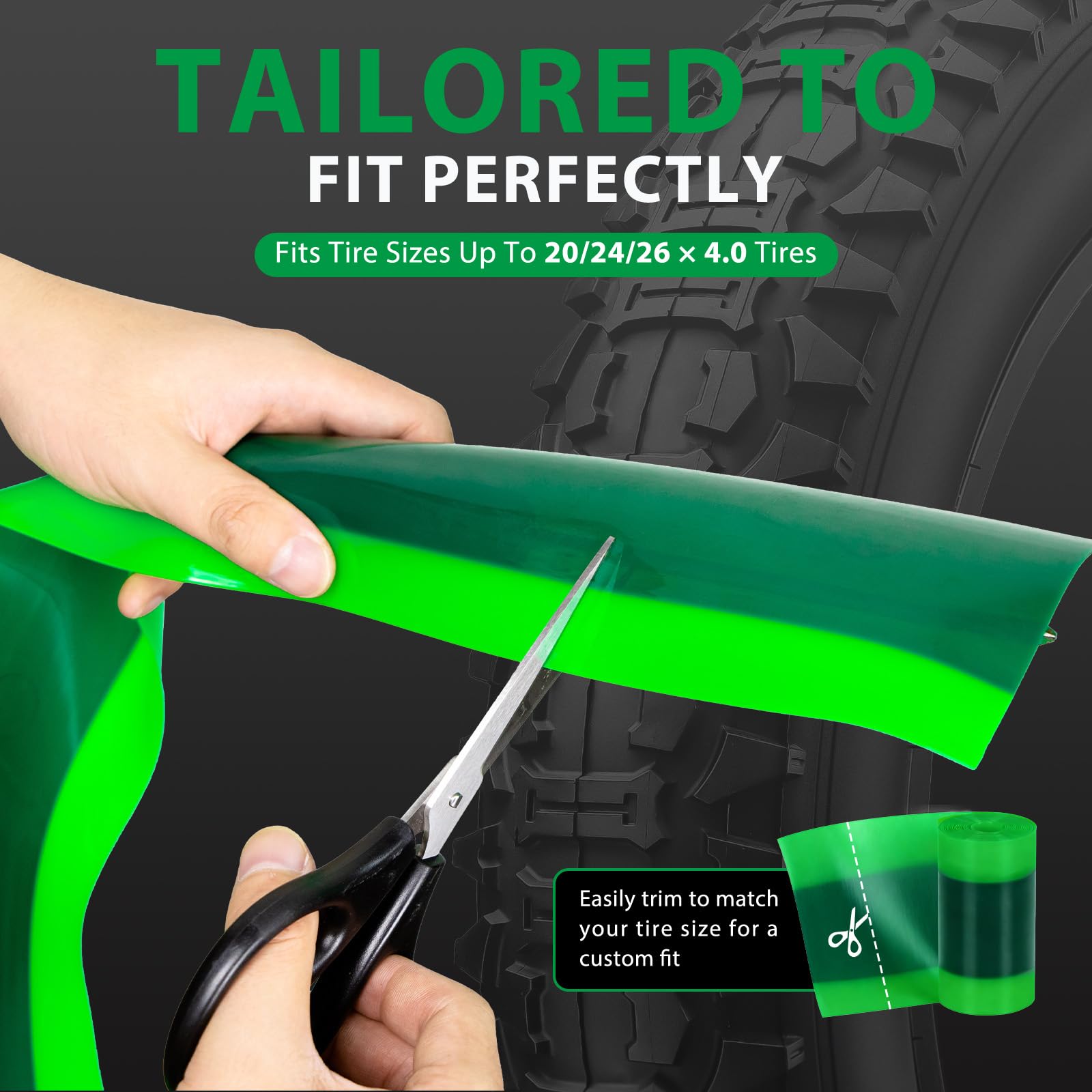 Hycline Fat Tire Liners, inserti in TPU da 110 mm per 20/24/26 x 11,4-12,7 cm, confezione da 2 | Lo scudo in TPU resistente aiuta a proteggere i tubi da detriti taglienti e aggiunge protezione per pneumatici Fat Bike