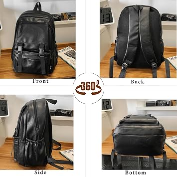 Mens Laptop Backpack, 15.6 Inch Laptop Rucksack, Travel Rucksack Faux Leather, Multiple Pockets Water Resistant Large Capacity for Business Travel, Black