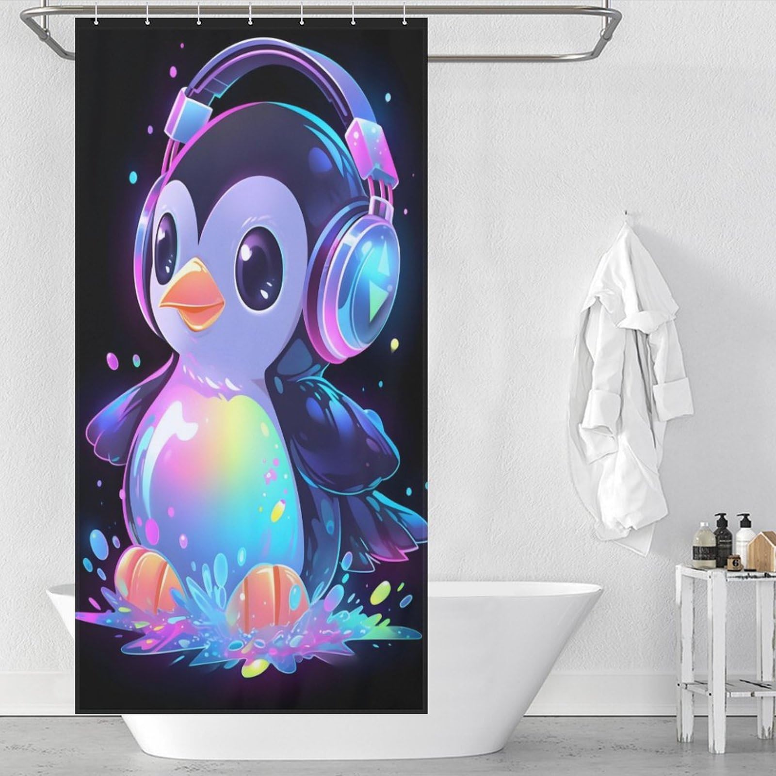 Rideau de bain Bubbly Penguin lavable en tissu élégant 90x180cm