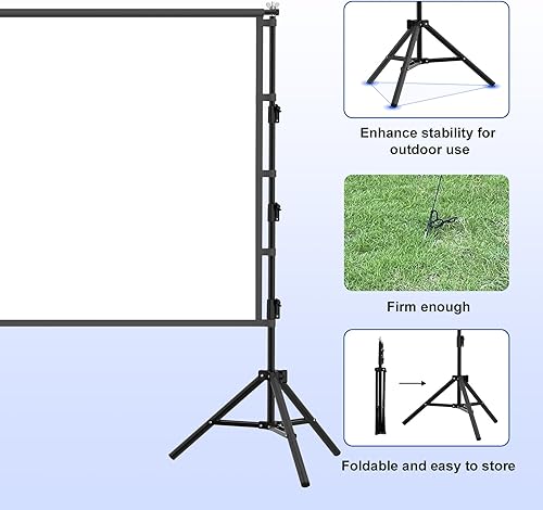 Miniatura 6 de Pantalla de proyector de 100 pulgadas con soporte, pantalla de proyección para interiores, pantalla de cine frontal trasera portátil 169 4K HD con