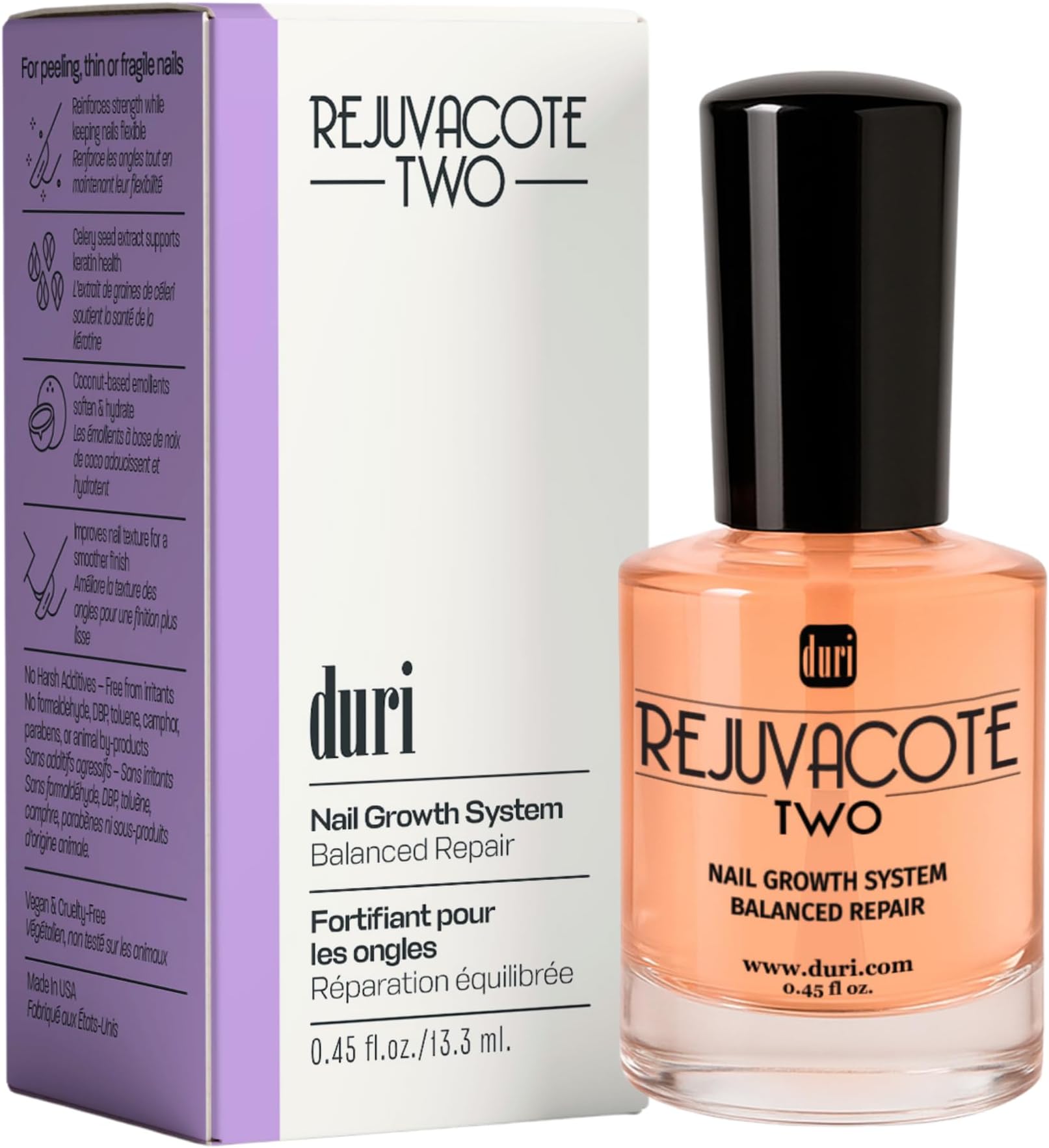 Duri Rejuvacote 2 Nail Growth System Base and Top Coat, 13.3 ml, 18 ml (Pack of 1)