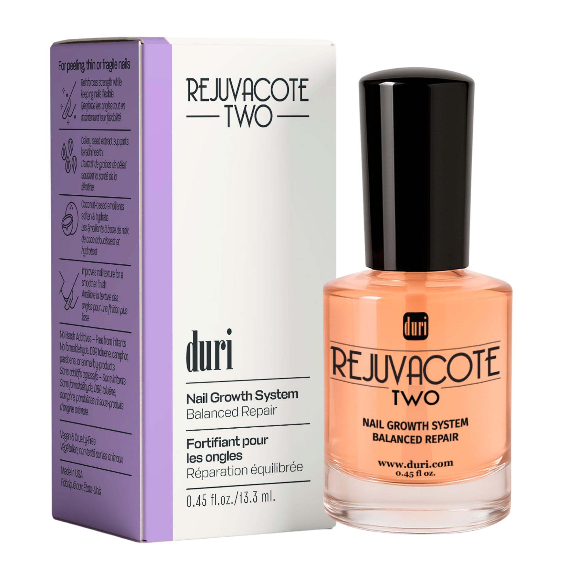 Duri Rejuvacote 2 Nail Growth System Base and Top Coat, 13.3 ml.