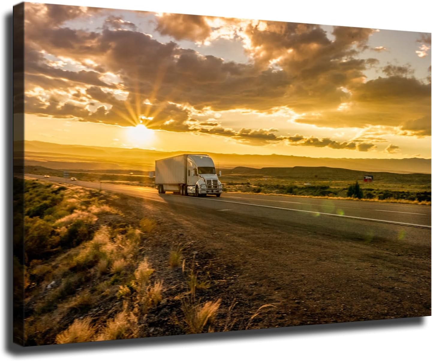 Amazon.com: Semi Truck At Dusk Interstate Poster Canvas Print Wall Art ...