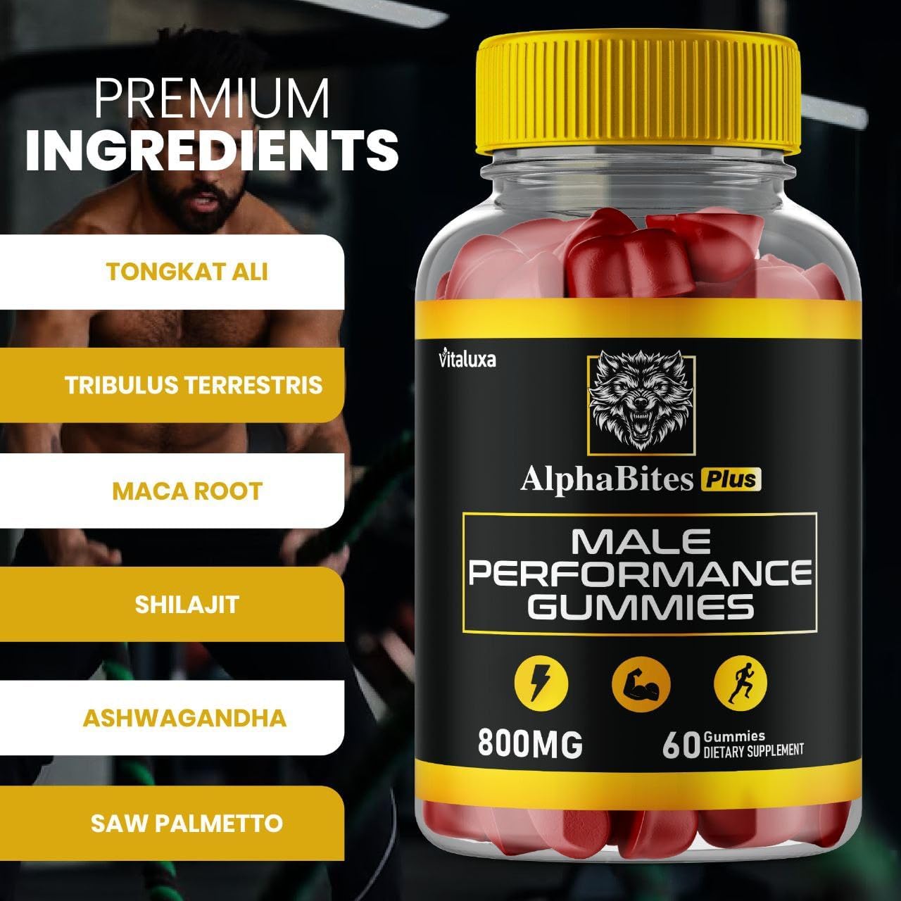 Alpha Bites Gummies, Alphabites 7 in 1 Performance Blend Gummy Advanced Formula Vitamin Supplement, Alfa Bite Alfabites Maximum Strength Premium Support All Natural Healthy Ingredients (60 Gummies)