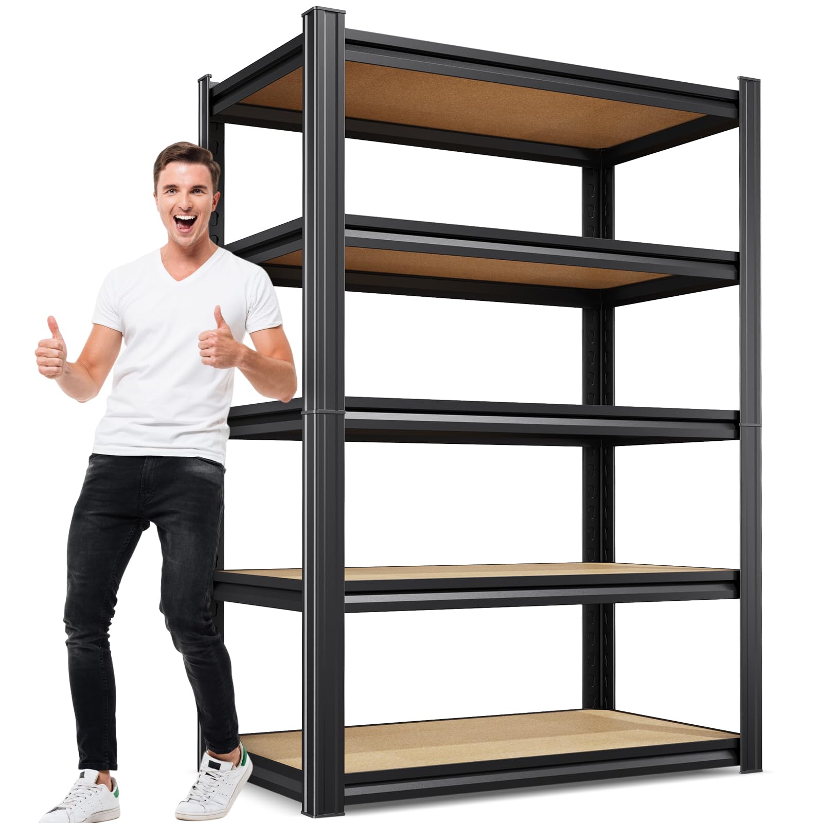 Garage Shelving for Home &amp; Workshop Organization, 5-Tier Adjustable Metal Storage Rack for Tools, Storage Bins &amp; Household Items, Utility Shelf for Garage, Pantry, 71" H x 32" W x 14" D